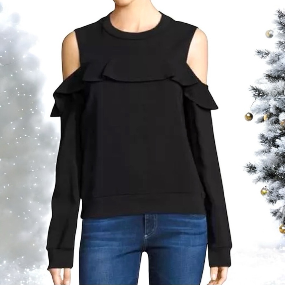 A.L.C. Lindsey Ruffle Cold Shoulder Top Black Size 8 EUC